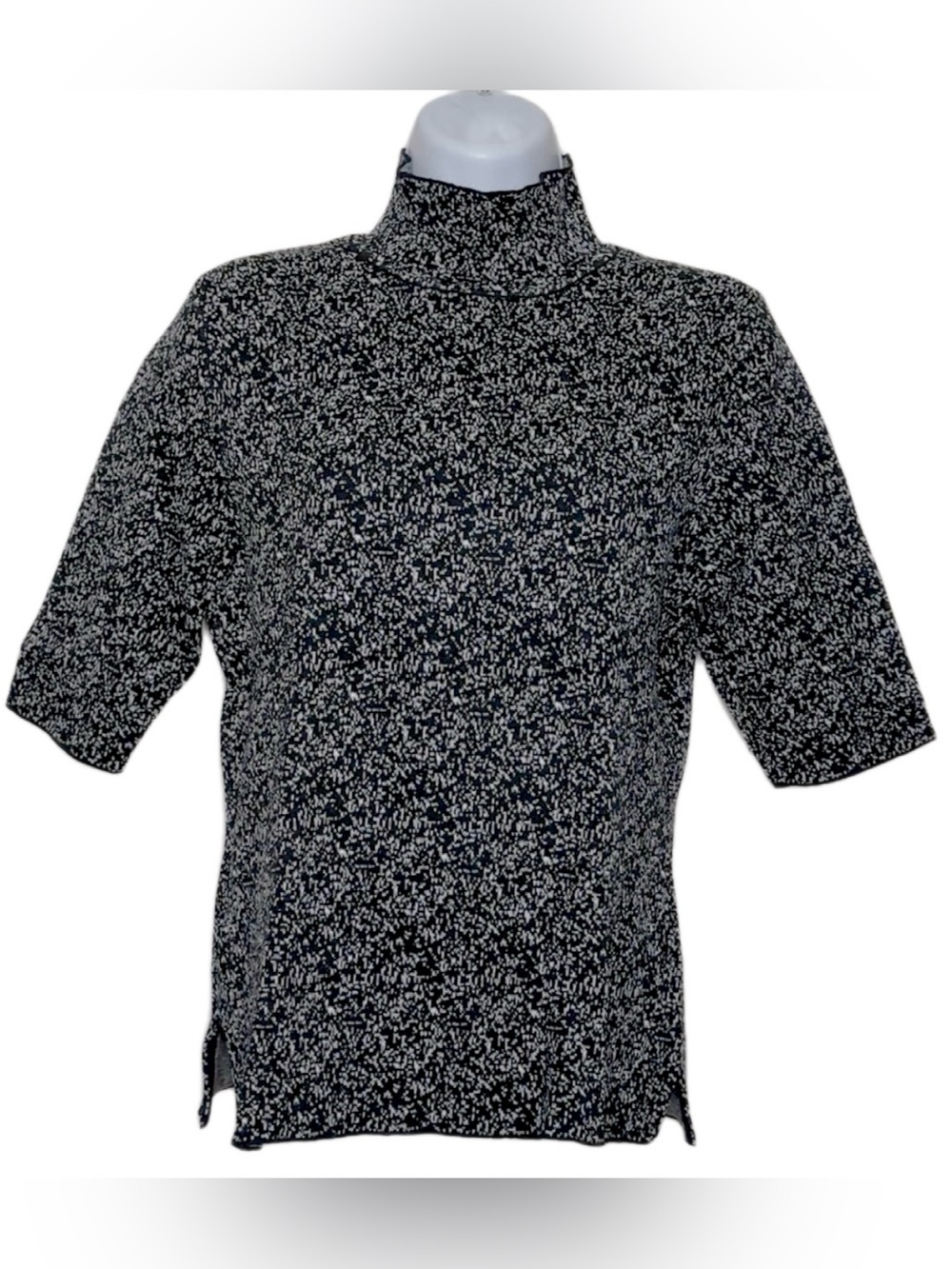 Ann Taylor Black and White Marled Knit Top, Size M